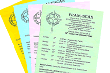 four Franciscan newsletters piled on top of each other